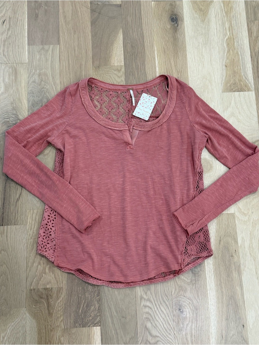 NWT Free People Cottagecore Boho Dusty Rose Long-Sleeve Lace-Back Top